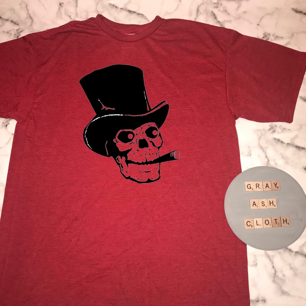Skeleton smoking cigar shirt. NEW